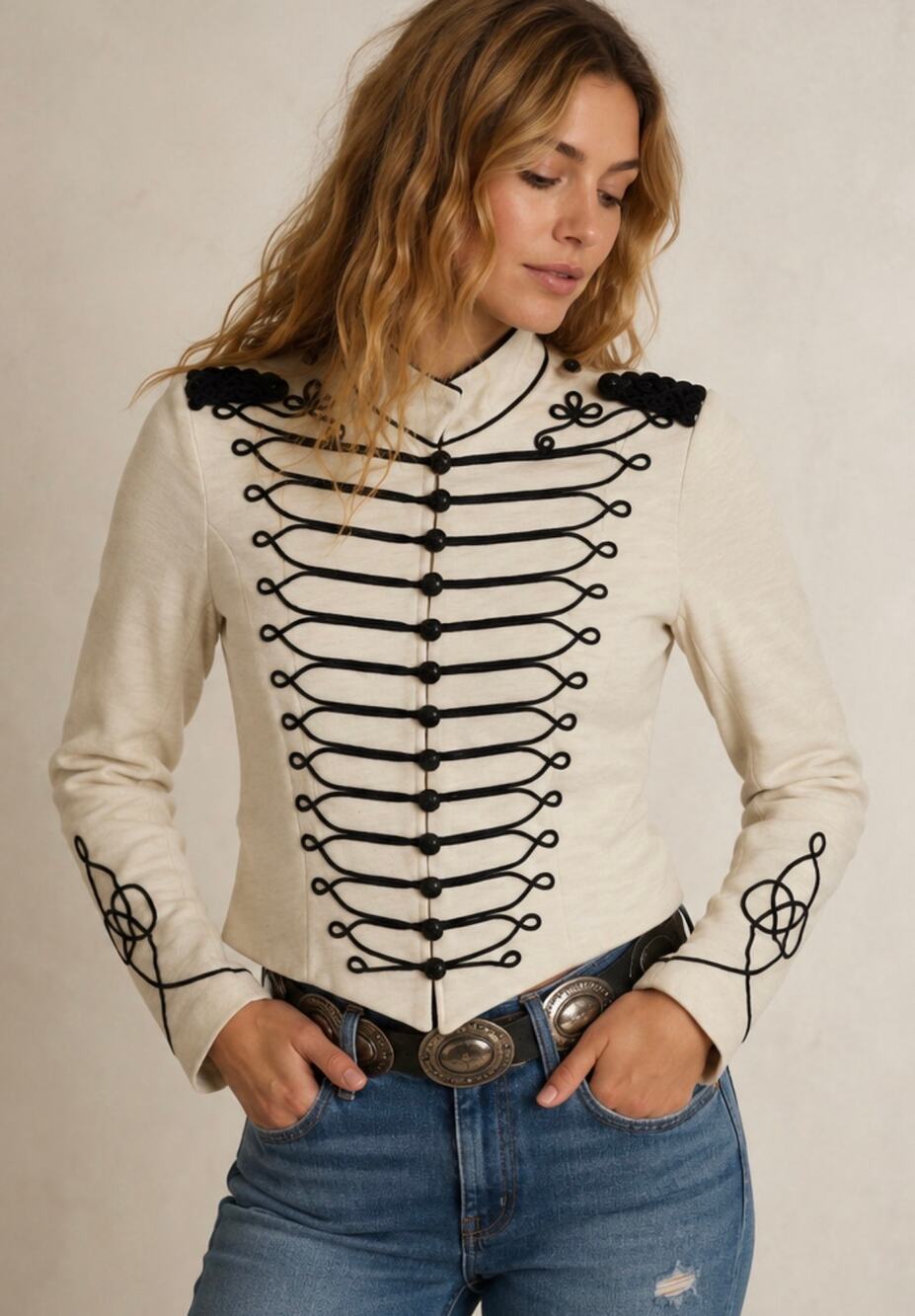 Denim & Supply Ralph Lauren Military Hussar Jacket Black Braided Trim Cropped M